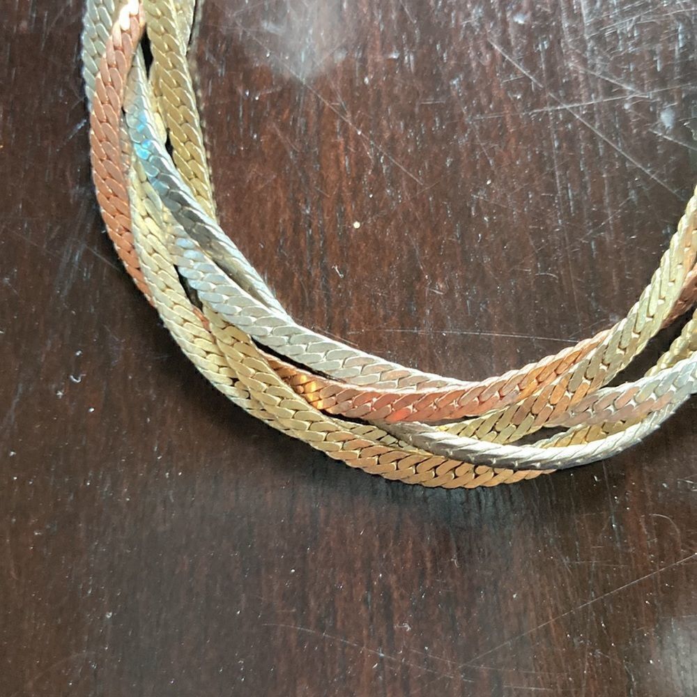 Vintage Herringbone flat chain rose silver gold tone braided statement necklace - Picture 4 of 8
